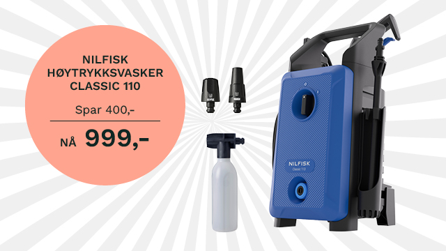 Nilfisk høytrykkspyler Classic 110: Spar 400 kroner – nå 999 kroner