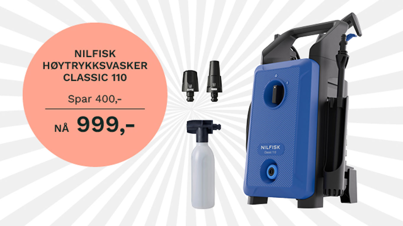 Nilfisk høytrykkspyler Classic 110: Spar 400 kroner – nå 999 kroner
