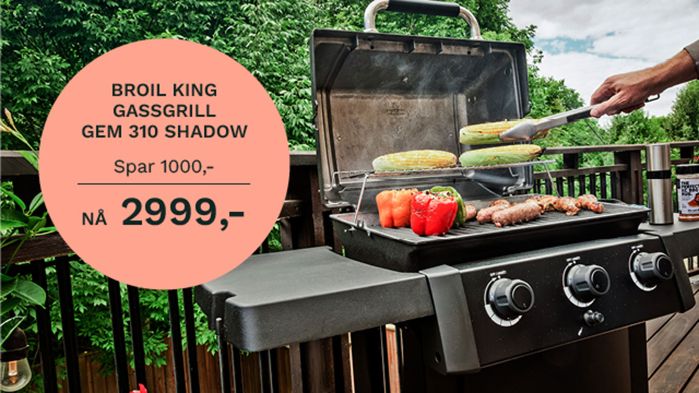Broil king gassgrill GEM 310 Shadow: Spar 1000 kroner – nå 2999 kroner