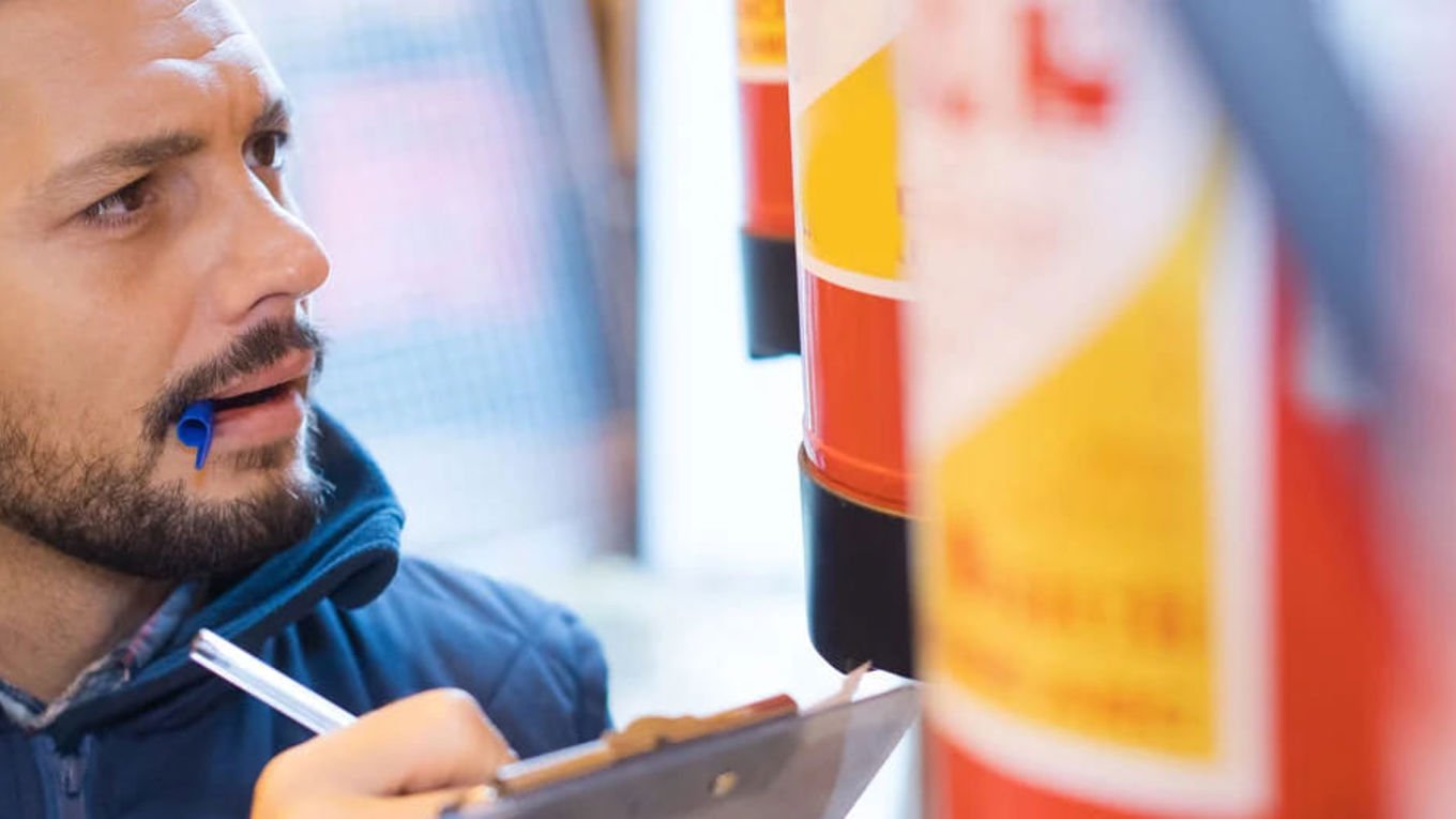 En mann som sjekker røykvarslere