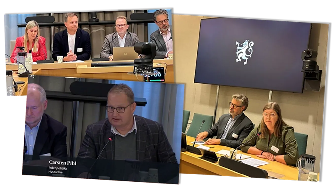 Tre bilder av Huseiernes politiske rådgivere deltar på høringer.