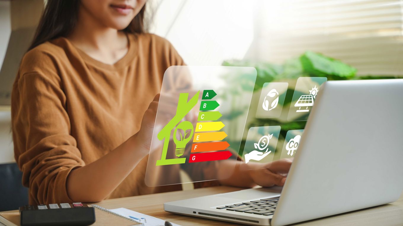 En kvinne ser på en energitabell