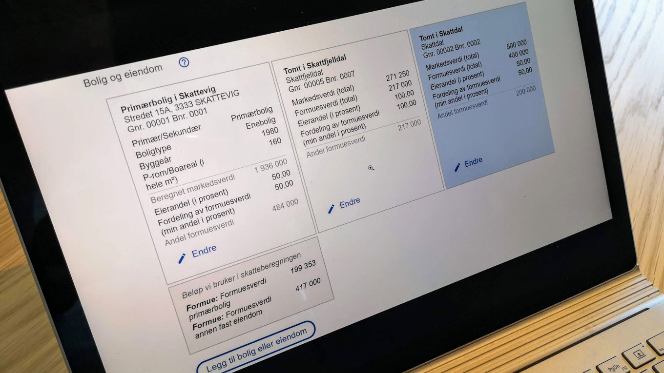 Skjermbilde av skattemeldingen