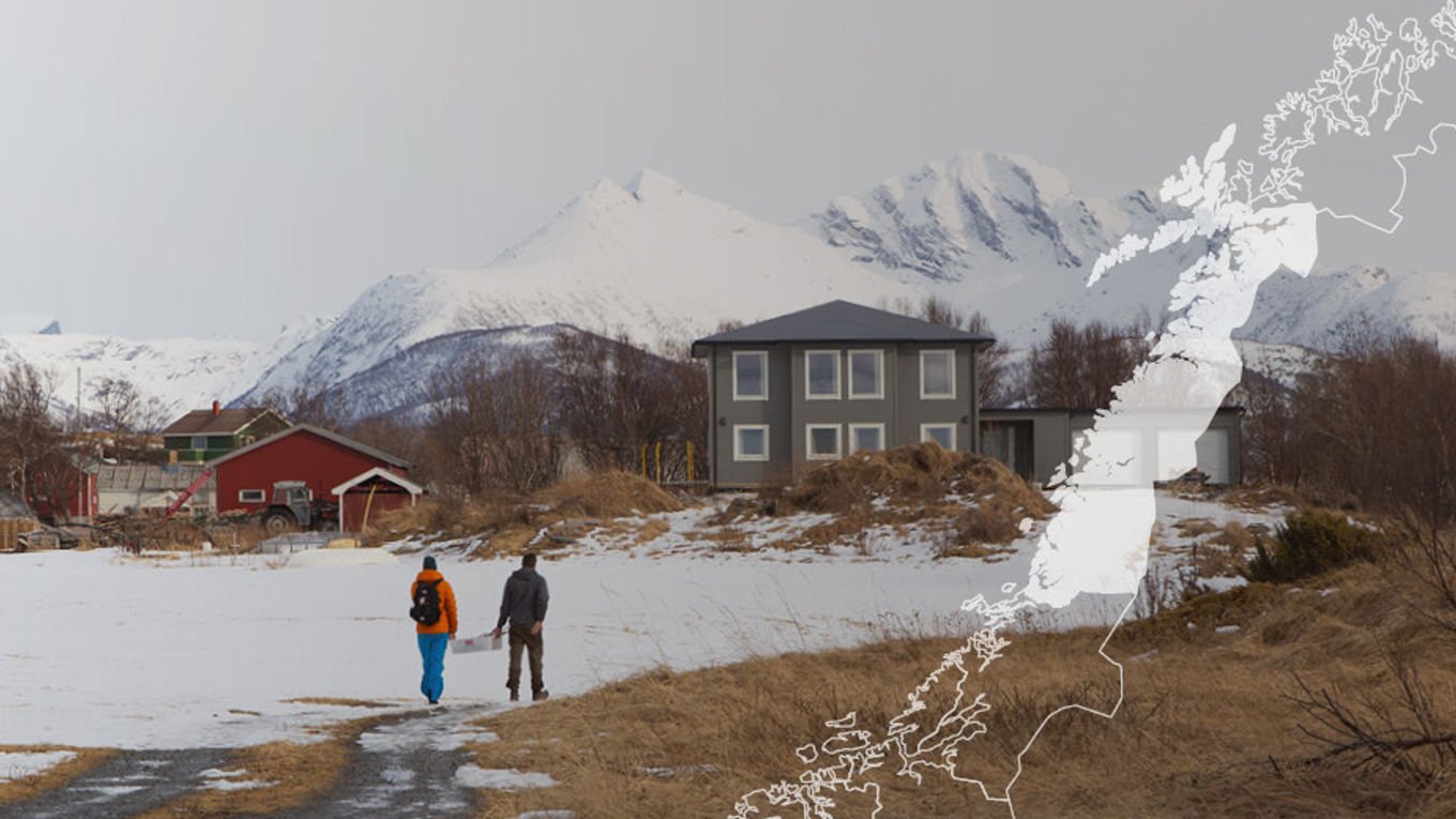 Illustrasjon av distriktsavdelingen Nordland på kartet, over et landskapsbilde