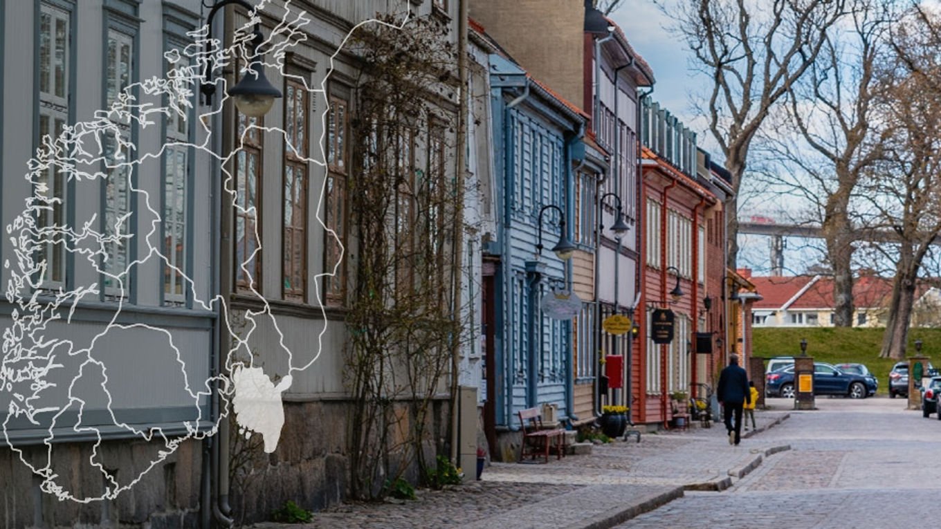 Illustrasjon av distriktsavdelingen Østfold på kartet, over et bilde av Follo