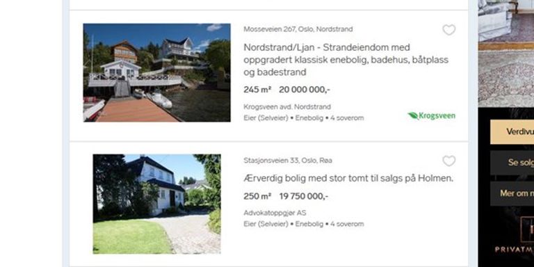 PÅ BOLIGJAKT? Blant boliger i det øvre prissjiktet i Oslo vil eiendomsskatten utgjøre en betydelig årlig utgift. Men det varierer hvor mye informasjon du som kjøper får om dette. (Skjermdump fra Finn.no.) 