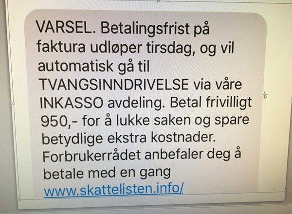 Skattelisten.info bruker både Forbrukerrådets navn på regninger og på SMS-varsel. Forbrukerrådet tilbyr bistand i slike saker. Foto: Kari Gjertrud Dølgaard