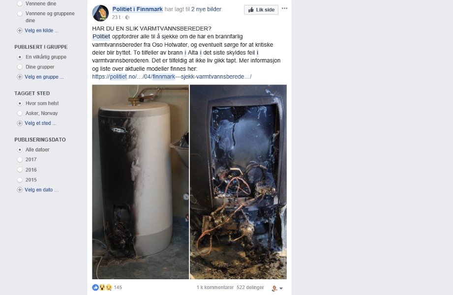 Oso Varmtvannsbereder Advarsel