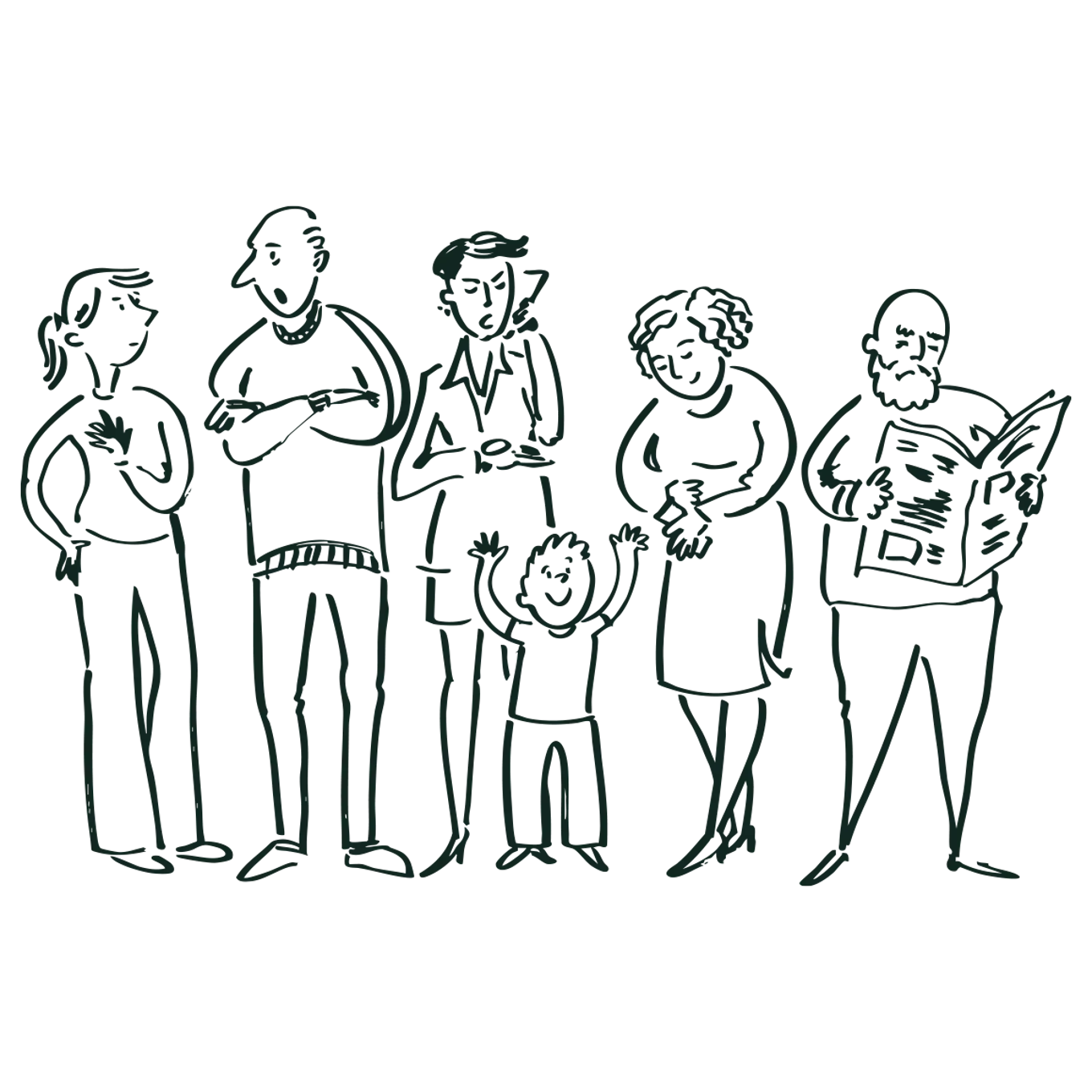 Illustrasjon av seks mennesker i forskjellig alder